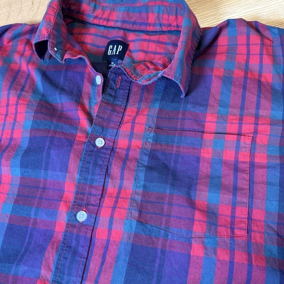 Gap Shirt Mens XL Stretch Casual Pocket Button Up Red Plaid Long Sleeve - Picture 1 of 8